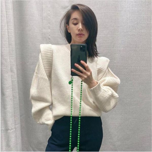 

women's sweaters women 100% cotton o-neck pure color lantern sleeve pullovers streetwear languid lazy wind casual loose thick warm whit, White;black