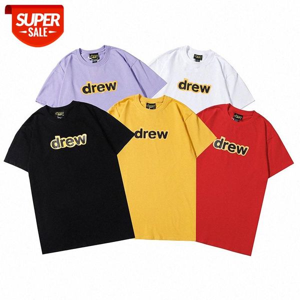 

drew smiley letters simple and versatile casual bieber with round neck short sleeves #e21u, White;black