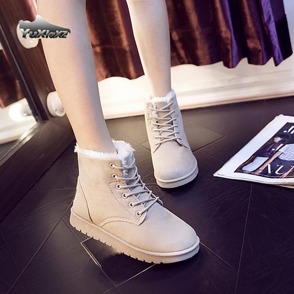 

boots 2021 beige round toe women's casual shoes flat heel high-winter universal snow solid color shoesnob9239, Black