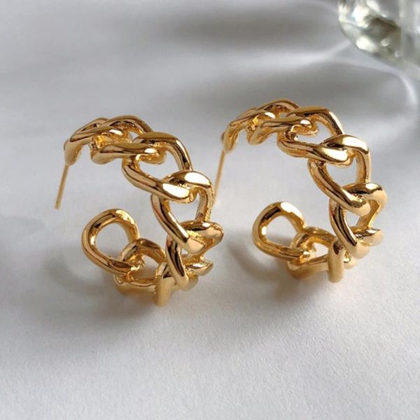 

minimalist gold color chain earrings metal large circle geometric round big for women girl wedding party jewelry stud, Golden;silver