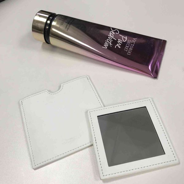 

mirrors pu cosmetic portable solid color round small mini simple single