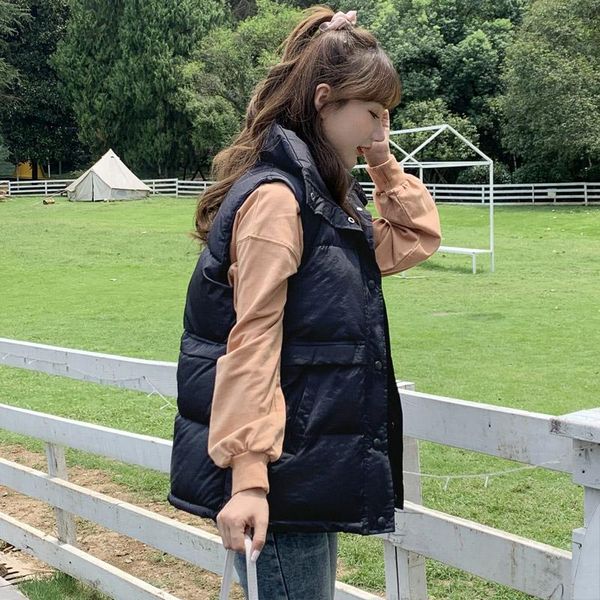 

women's vests 2021 winter cotton vest female stand collar women autumn fashion black short jacket korean clothing veste femme gmm281, Black;white