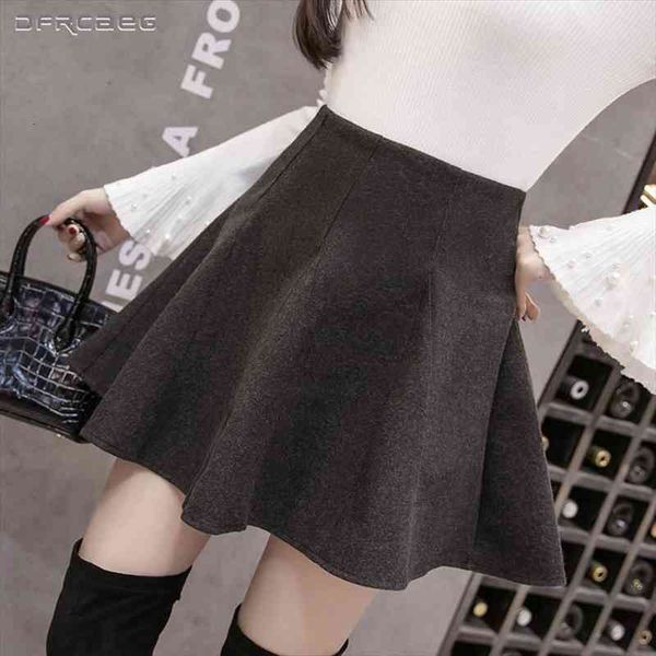 

womens high waist mini skater skirts winter streetwear pleated skirt retro ladies saias woolen faldas mujer black gray
