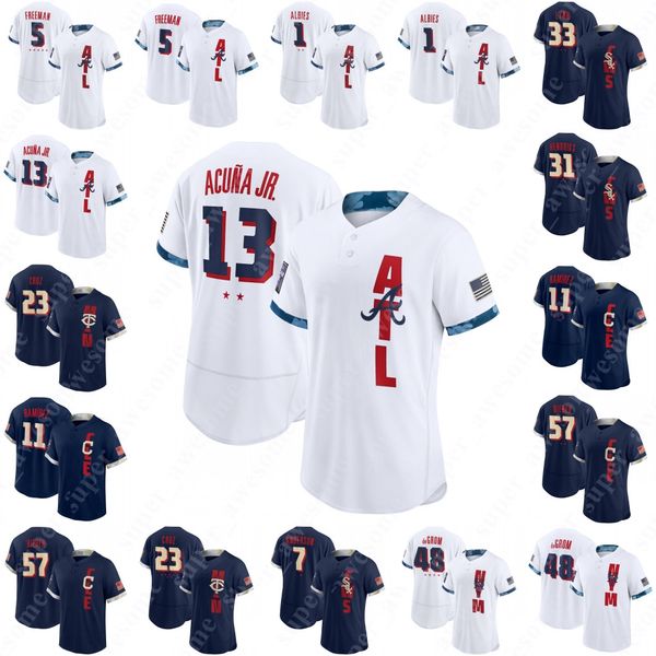

2021 all-star game jersey freddie an ozzie albies ronald acuna jr. lance lynn liam hendriks tim anderson jose ramirez shane bieber nelson cr, Blue;black