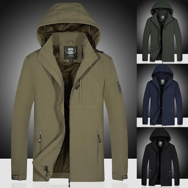 

men's jackets nice tide casual jacket men spring autumn bomber plus size waterproof hoodie hat detachable breathable sport outdoor coat, Black;brown