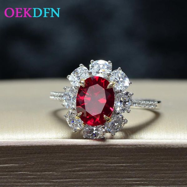 

100% 925 sterling silver rings created moissanite dark ruby gemstone wedding engagement ring fine jewelry gift wholesale cluster, Golden;silver