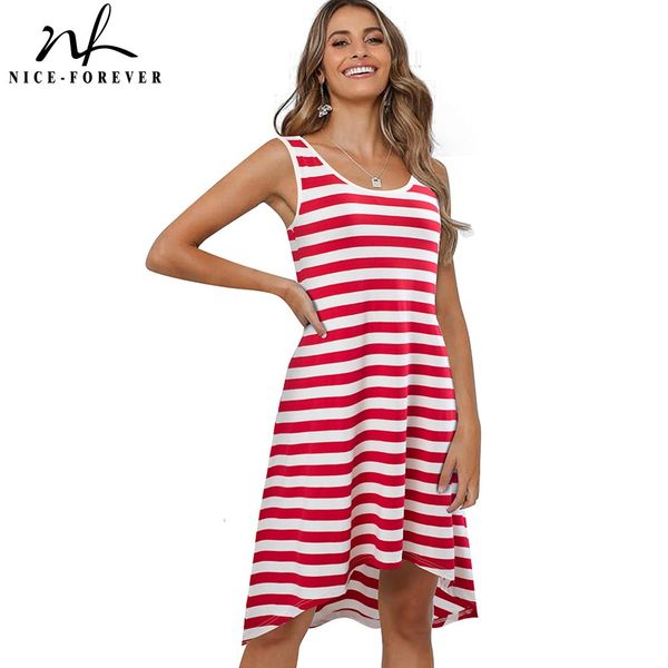 

nice-forever summer women vintage stripes sleeveless sun dresses casual oversized shift dress 2bty735 210419, White