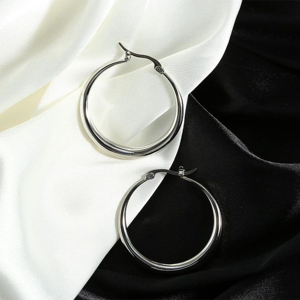 

hoop & huggie trendy large pure titanium earring for women girls plain hollow lightweight big round white gold plated hypoallerge, Golden;silver