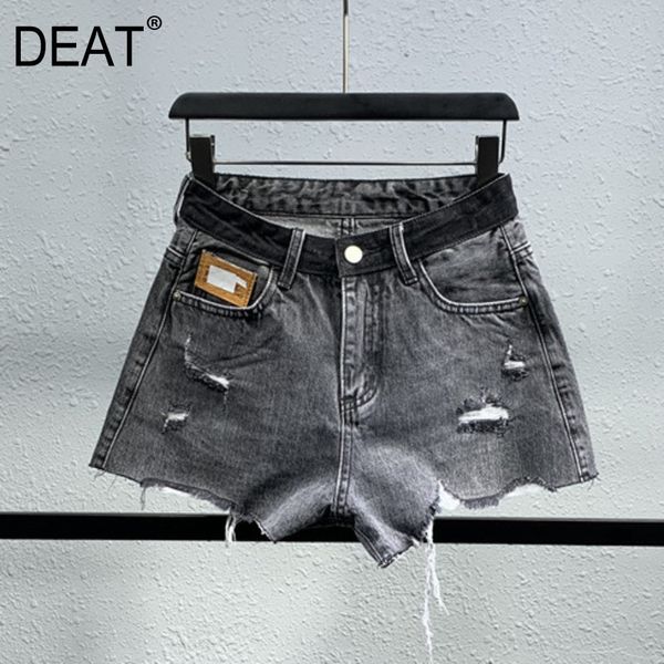 

black grey denim shorts women color patchwork high waist slim loose a-line pants spring and summer gx654 210421, White;black