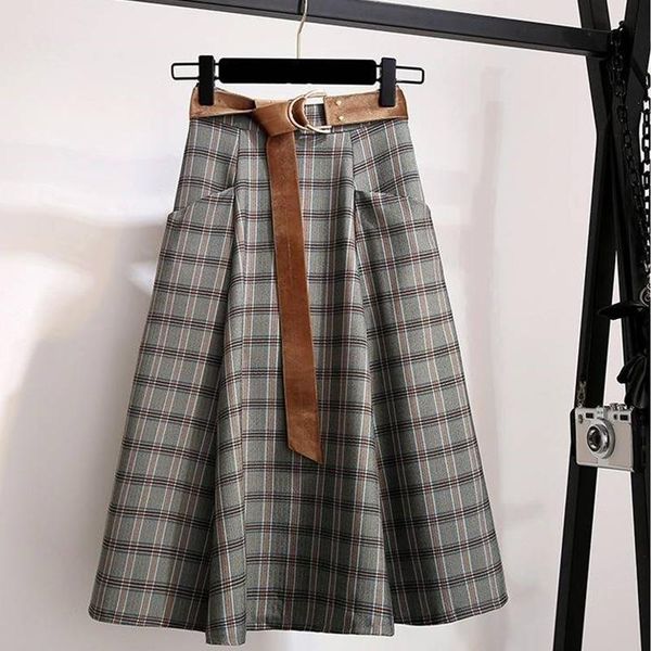 

skirts 2021 autumn winter female retro mid-length plaid skirt elegant office ladies fashion thick women yy50, Black