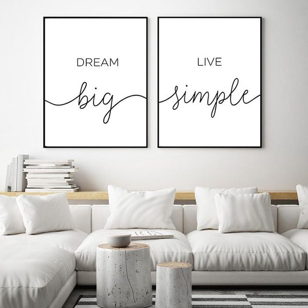 

paintings modern black white dream big live simple quotes wall art canvas painting print poster for living room home decor tb20