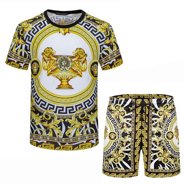 

casual suit mens tracksuit fashion summer sportwear crew neck short sleeves t-shirt+shorts 2 color option #02, Gray
