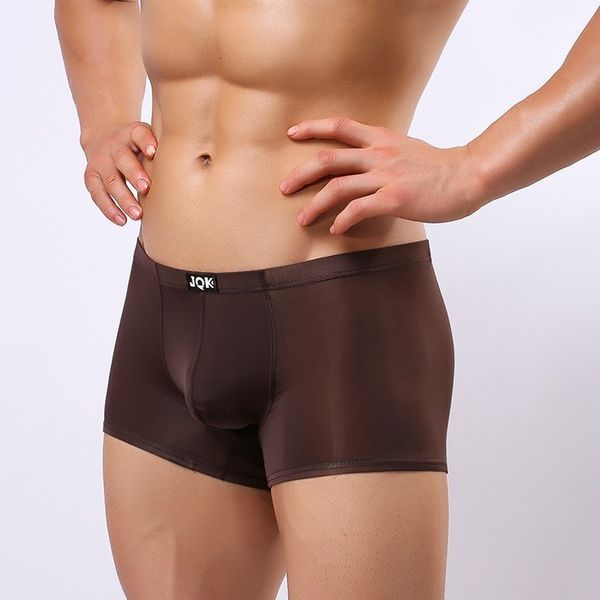 

jqk underwear boxers men's u high elastic convex seamless silk waist slim large male boxer pant for men, Black;white