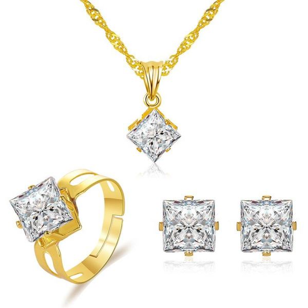 

earrings & necklace square zircon set jewelry fashion women's ball dinner dress accessories elegant bride wedding anniversary gift, Silver
