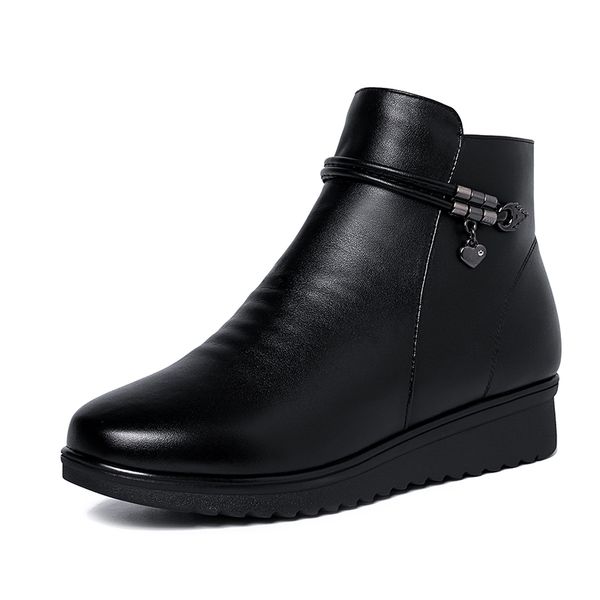 

41 42 43 100% wool winter mother work shoes boats middle-aged short boots women flat genuel leather bottom warm non-slip, Black