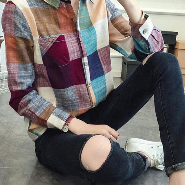 

women's blouses & shirts fashion women plaid blouse shirt casual cotton linen long sleeve slim fit 88, White