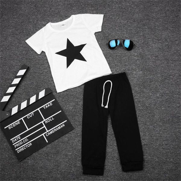 

star boys sport suits baby boy clothes set for boy summer t-shirts kids tracksuit tees shirts trouser sets boys clothing 210413, White