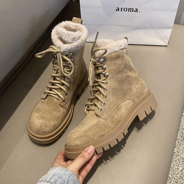 

boots women's 2021 snow autumn and winter vintage suede, Black