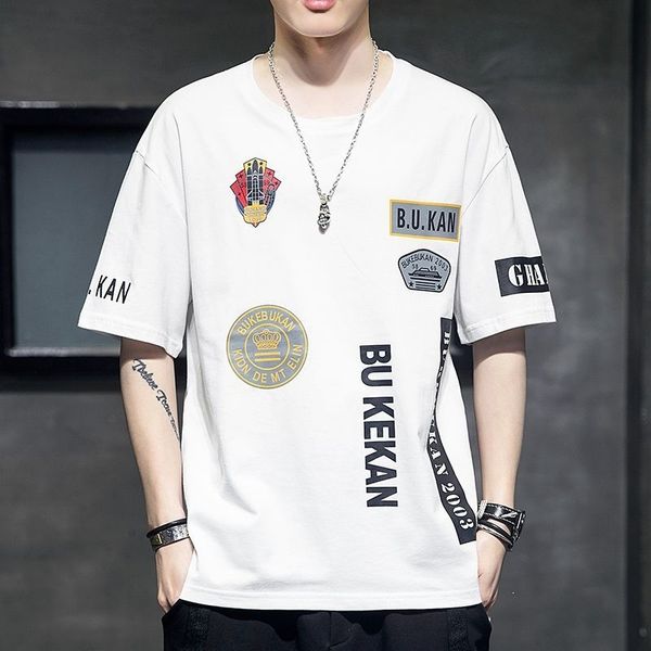 

2020 summer new fashion brand street hip hop men's t-shirt loose quarter sleeve / half sleeve, White;black