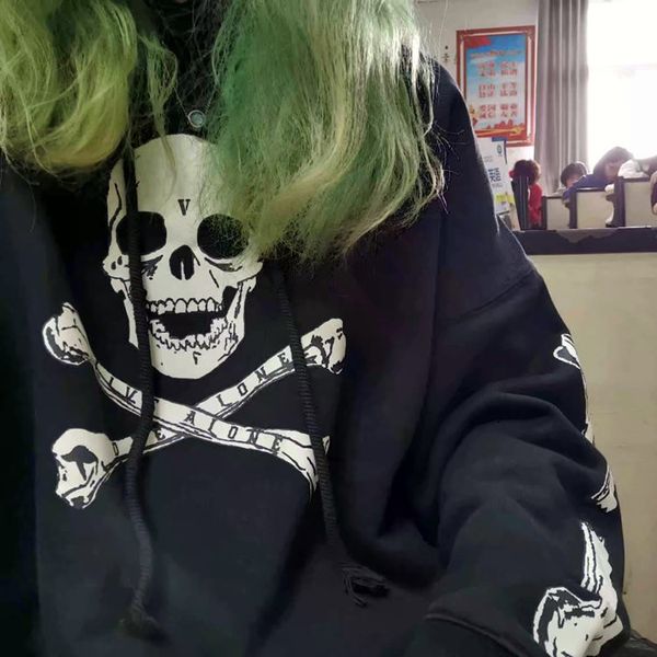 

factory long 2021 brand v hoodie pop up halloween limited skull bone big thin pullover sweater men's and women's, Black