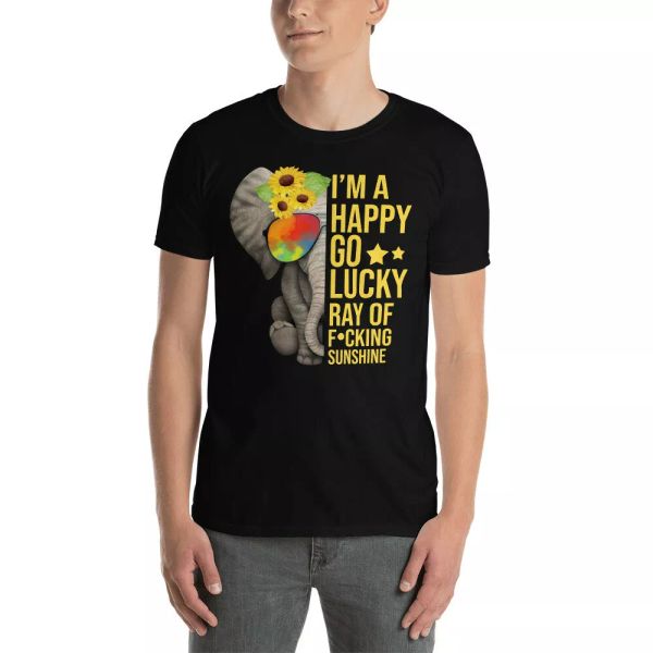 

i'm a happy go lucky ray of f*cking sunshine hippie elephant sunflower shirt, White;black