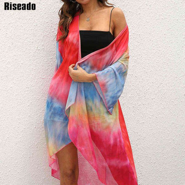 

riseado tie dye women swimsuits cover up sarong kimono beach outing long sleeve swimwear for women pareo beachwear new, White;black