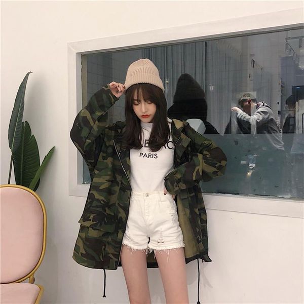 

spring and autumn jacket female loose boyfriend style oversize camouflage outwear hooded overcoat women's jackets, Black;brown