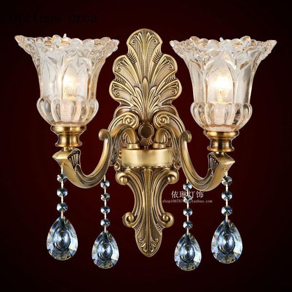 

wall lamp european luxury copper corridor bedroom bedside creative personality led double head crystal