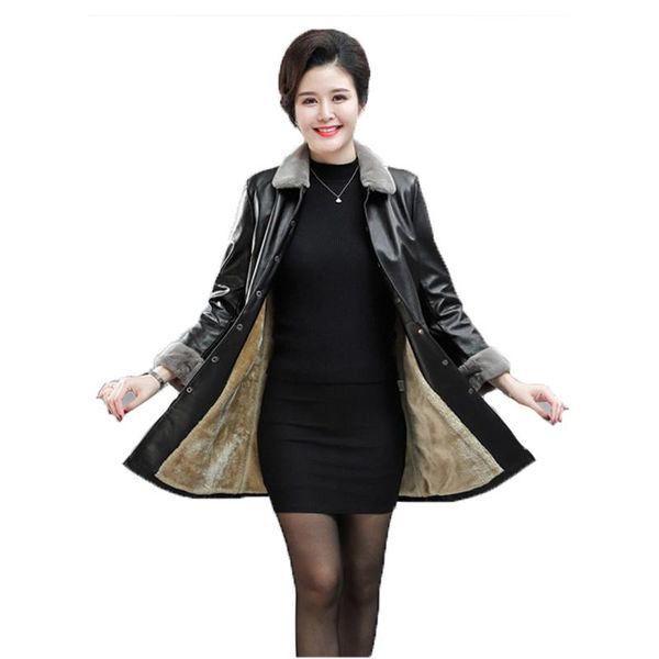 

women's leather & faux mom winter long coat women plus size 6xl loose casual red black fashion thick warm pu jacket gh621