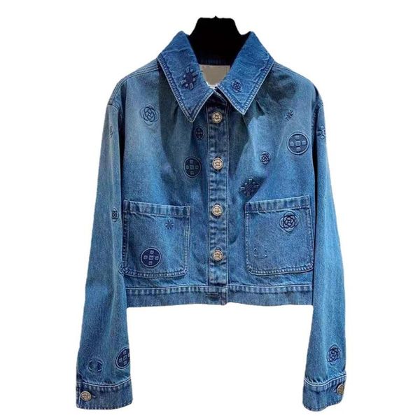 

women's jackets europe station early spring 2021 embossed camellia denim coat fashionable versatile jacket top, Black;brown