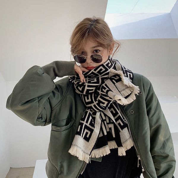 

2021 imitation cashmere women's korean version contrast color autumn and winter warm couple scarf british fashion long shawl, Blue;gray