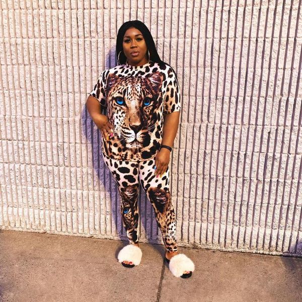 

women's two piece pants plus size women clothing set 4xl leopard print tshirt sets tracksuit summer short vestidos mujer verano 2021, White