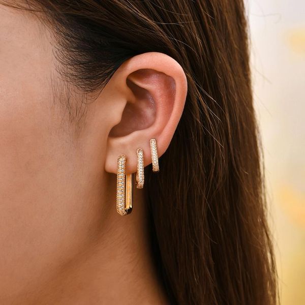 

hoop & huggie simple design square cz crystal earrings for women fashion gold color geometric metal small jewelry accessories, Golden;silver