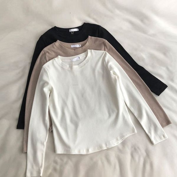 

women's tracksuits 2021 harajuku spring t shirt casual solid long sleeve o-neck cotton tshirts warm loose pullovers femme out, Gray