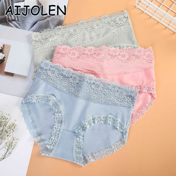 

women's panties aijolen autumn and winter high waist warm cotton briefs ladies lace flower double stitching comfortable underwear, Black;white