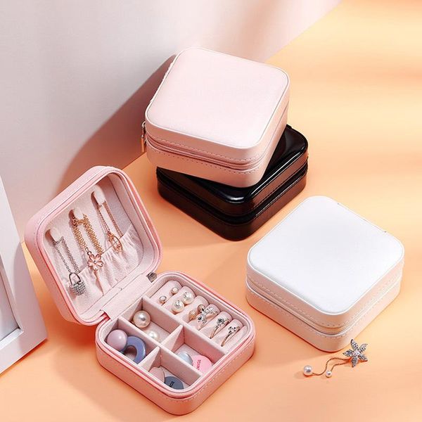 

jewelry pouches, bags pu leather portable storage organizer earring holder box zipper women travel case, Pink;blue