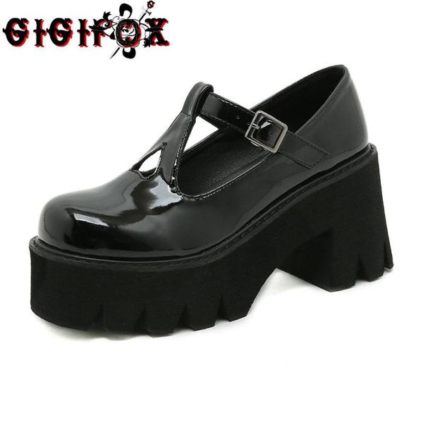 

dress shoes gigifox goth t-strap mary janes platform chunky heels woman black fashion summer pumps big size
