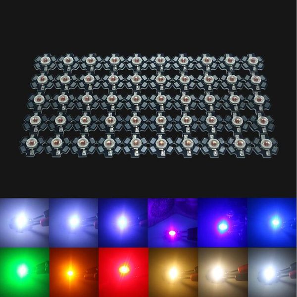 50 Stück 1 W 3 W Hochleistungs-LED-Perlen, volles Spektrum, Grün, Blau, Gelb, Rot, 660 nm, Königsblau, mit 20 mm schwarzer Sternplatine