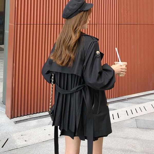 

women's trench coats women coat 2021 back pleated female spring elegant woman's outwear loose big size femme manteau, Tan;black