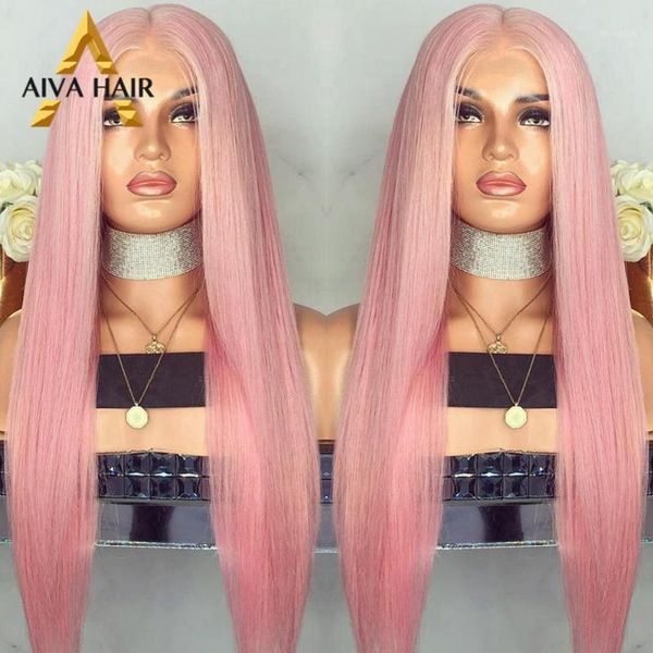 

aiva hair glueless middle part cosplay straight pink wig high temperature lace front synthetic wigs for black women1