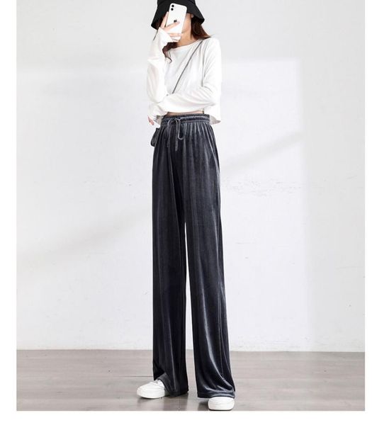 

women's pants & capris vrouwen broek harajuku hoge taille wijde pijpen winter dames zwarte 2021 herfst warm lace up losse plus size, Black;white