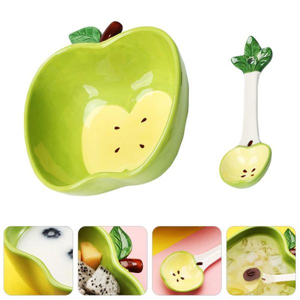 

bowls 1 set apple design bowl ceramics salad lovely kids rice with spoon