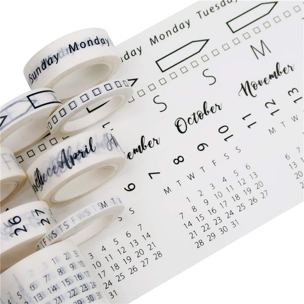 8 Pz/set Calendario Washi Tape Adesivo decorativo con motivi decorativi per arti e mestieri Journal Planner Cancelleria XBJK2112 2016