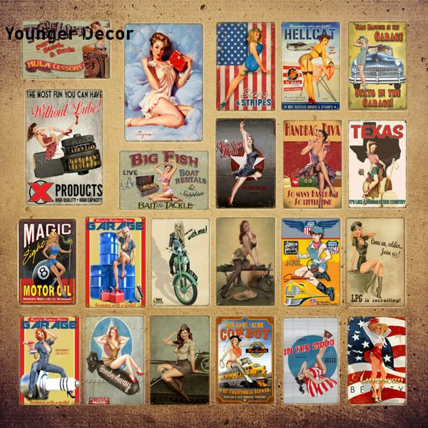 

american beauty lady girl metal signs pin up metal poster garage texas motor oil retro kraft decorative wall sticker yi-227