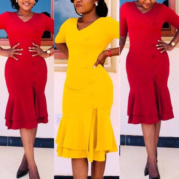 

spring summer african women dress short sleeve midi dresses africa office clothes plus size bazin riche robe africaine ethnic clothing, Red