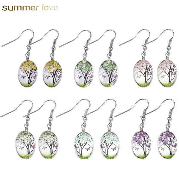 

2020 new fashion national style earrings oval butterfly flower life tree time glass dry flower earrings, Black