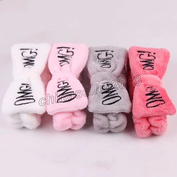 

omg letter coral fleece bow hairbands for women girls wash face headbands headwear hair bands turban hair accessories, Silver