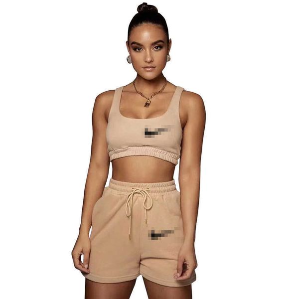 

nk women clothes tracksuits sport suits shorts sportswear summer round neck solid color sleeveless vest, Gray