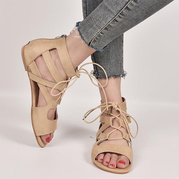 

summer gladiator sandals women lace-up shoes peep toe casual flat cross tied beach sandalia feminina, Black