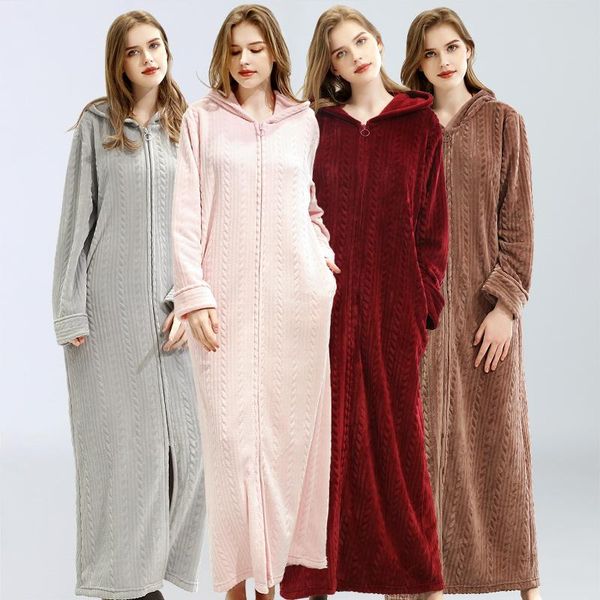 

women's sleepwear flannel bath robe pajams stripe hooded bathrobe muslim plus size modest abaya lovers couples gown men zipper nightg, Black;red